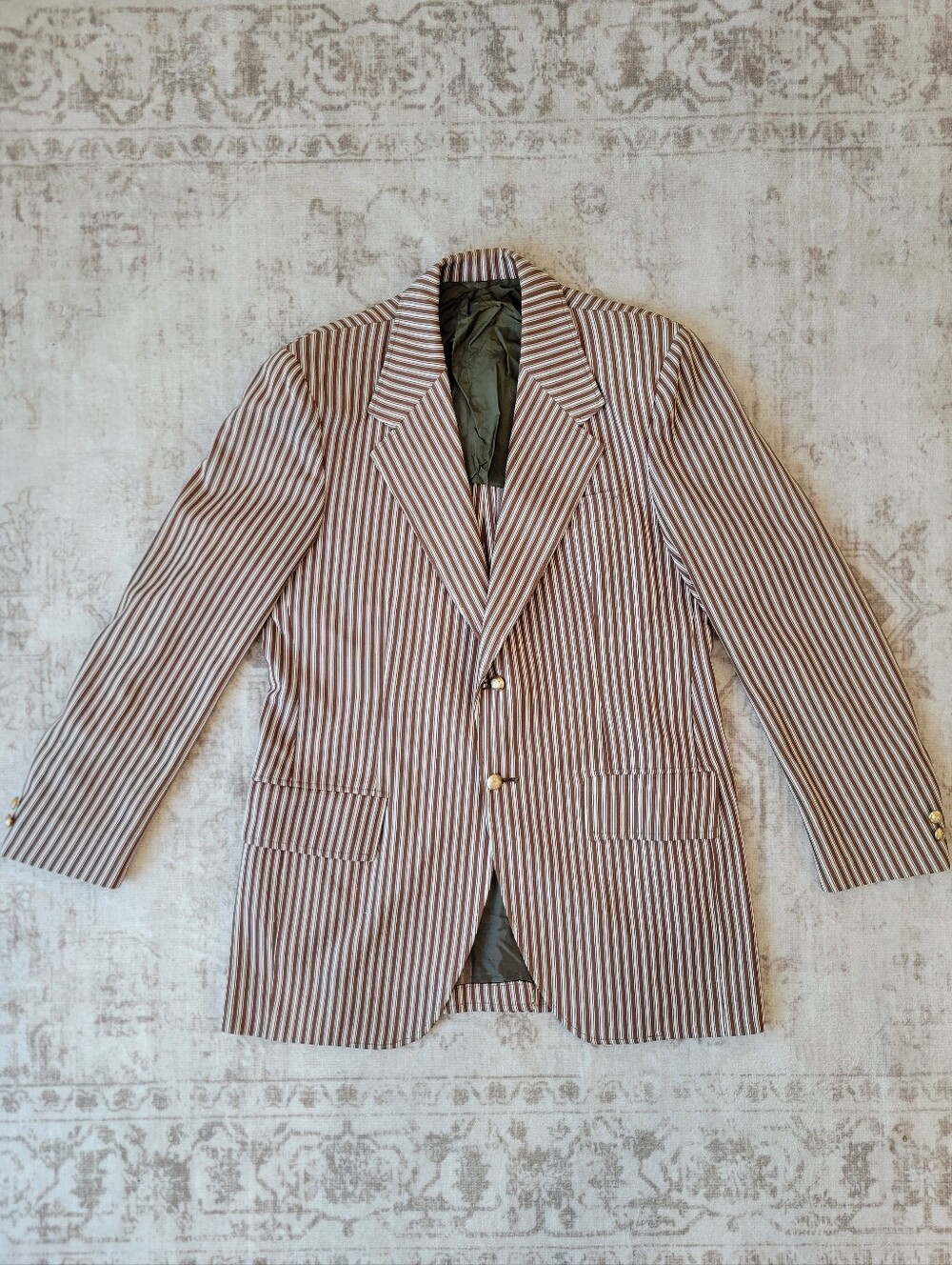 Vintage McGregor Men’s Striped Blazer Brown White Gold Buttons Crushproof Jacket
